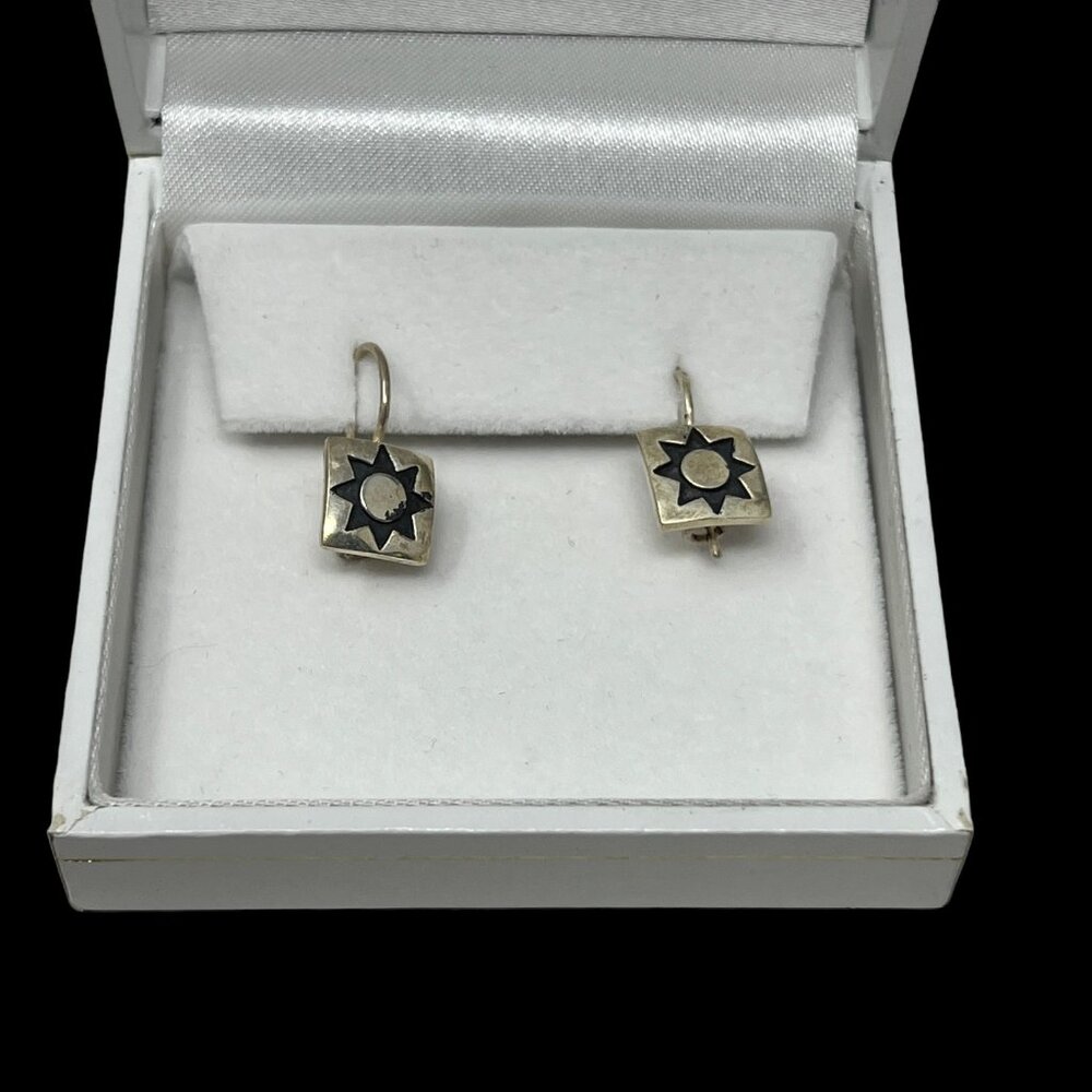Sterling Pierced Earrings Sunburst Wire Southwestern Style 925